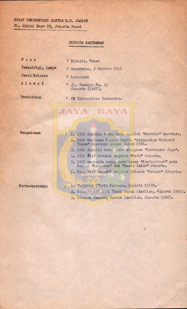 Biografi Sastrawan : Hidayat Vazza
