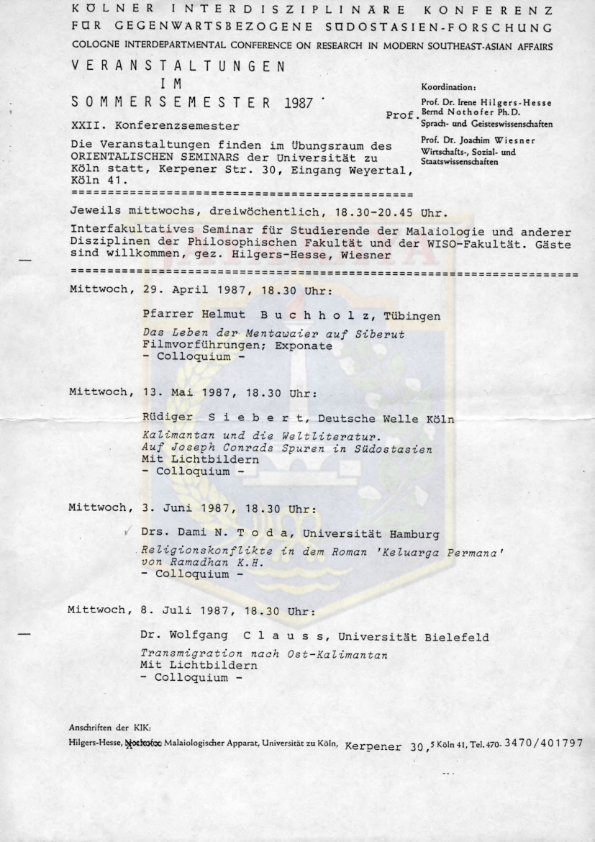 Surat pemberitahuan berupa konferensi atau seminar University of Cologne Jerman