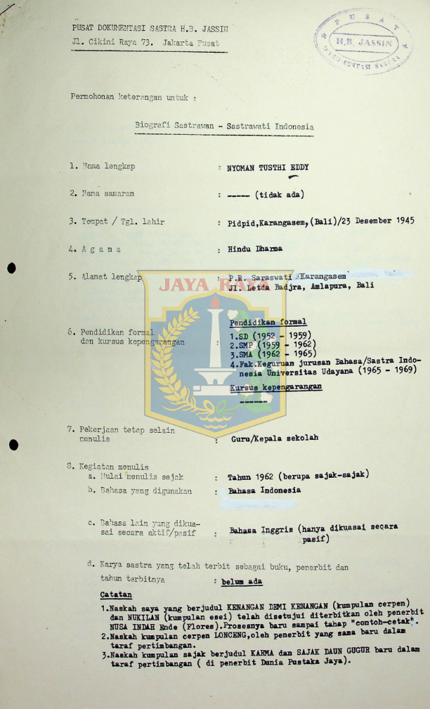 Biografi sastrawan-sastrawati Indonesia - Nyoman Tusthi Eddy