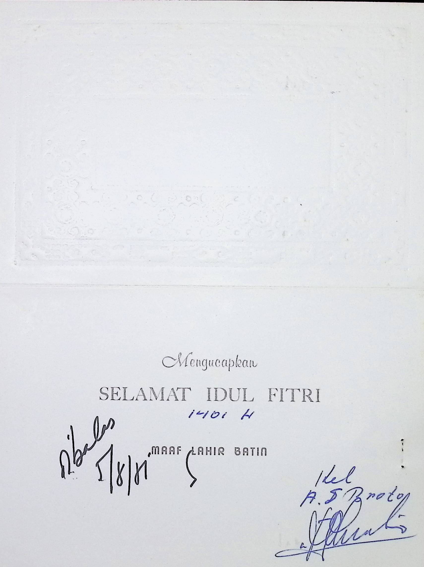 Kartu ucapan dari A.S. Broto kepada H.B. Jassin