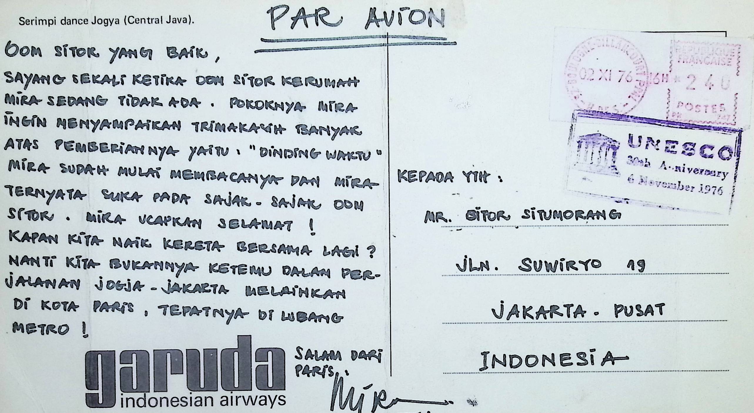 Surat untuk Sitor Situmorang dari Mira