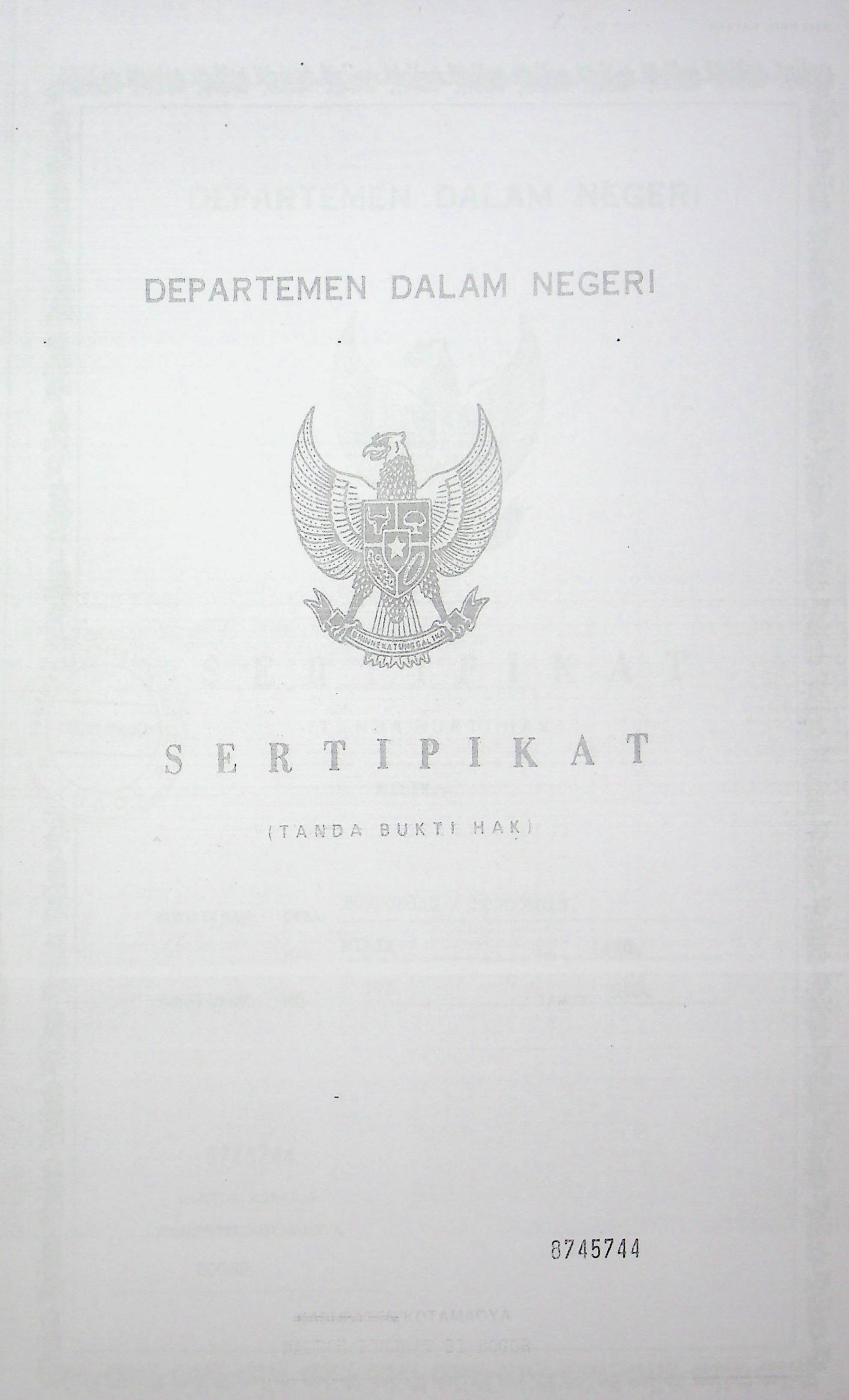 Sertifikat (tanda bukti hak) no. 8745744