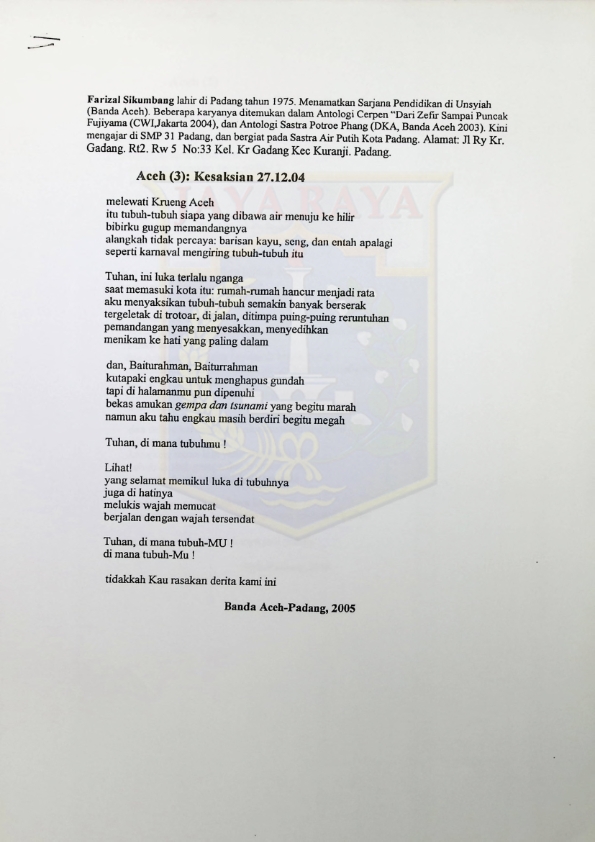 Kumpulan puisi karya Farizal Sikumbang dan biografi singkatnya