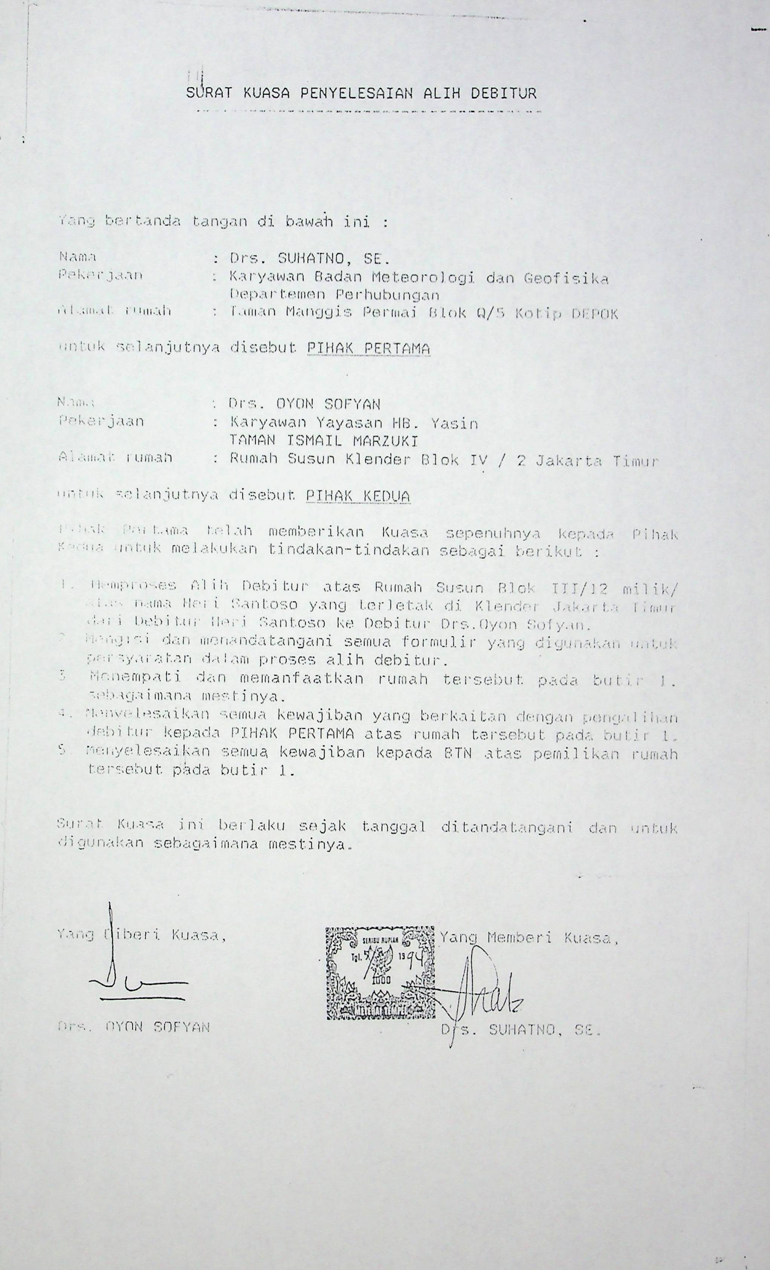 Surat kuasa penyelesaian alih debitur