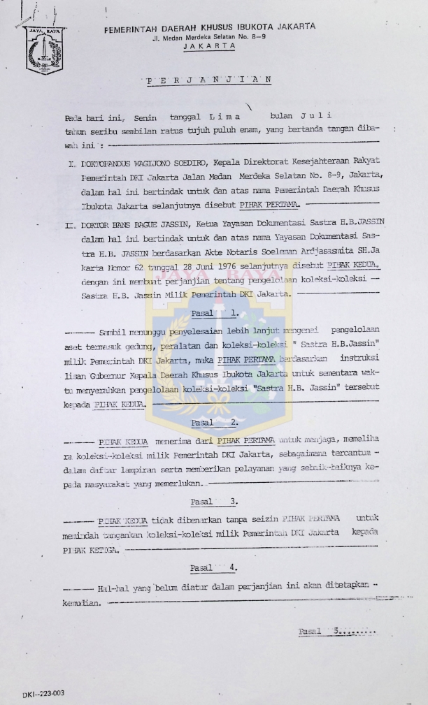 Surat perjanjian H.B. Jassin
