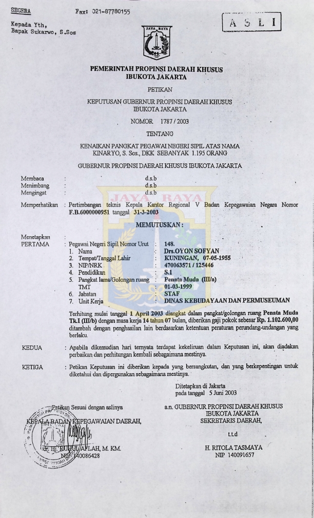 Petikan keputusan gubernur Provinsi Daerah Khusus Ibukota Jakarta