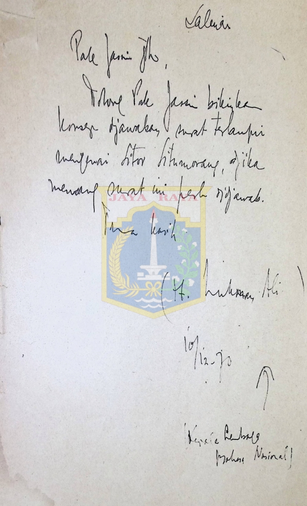 Surat tulisan tangan untuk H.B. Jassin