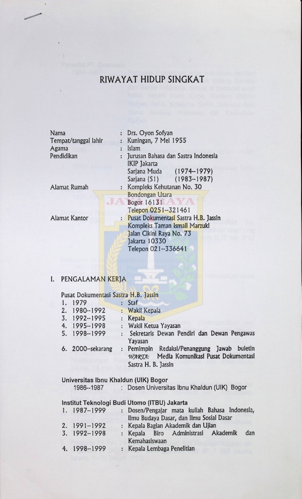 Riwayat hidup singkat Oyon Sofyan