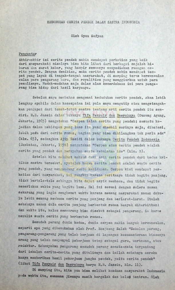 Kedudukan cerita pendek dalam sastra Indonesia