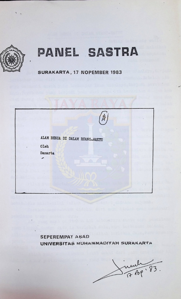 Panel sastra "alam benda di dalam ruang-waktu"
