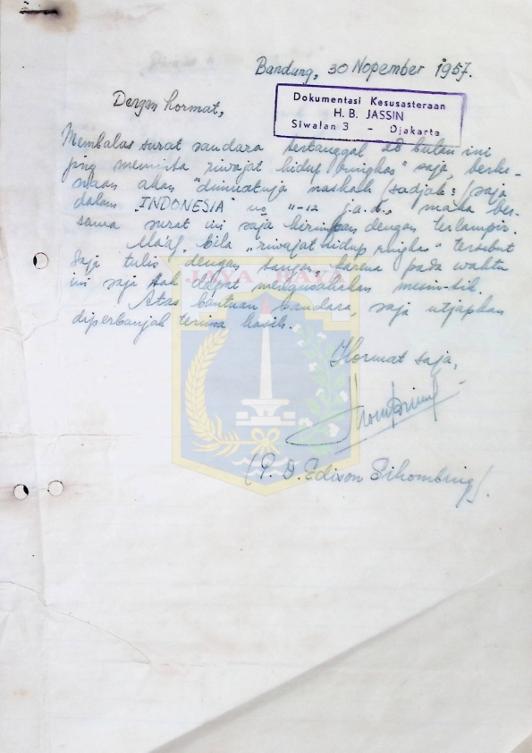 Surat dari P.D. Edison Sihombing