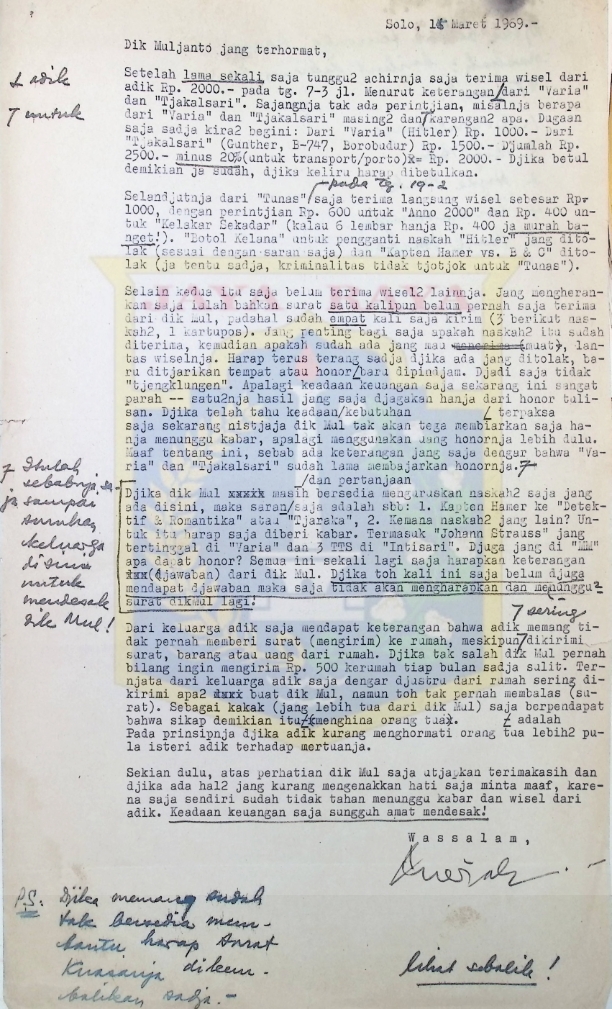 Dik Muljanto jang terhormat Solo, 15 Maret 1969