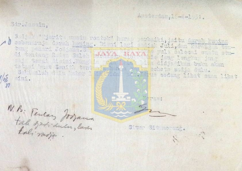 Surat dari Sitor Situmorang untuk H.B. Jassin