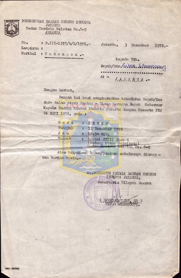 Surat untuk Sitor Situmorang dari Djoemadjitin, SH