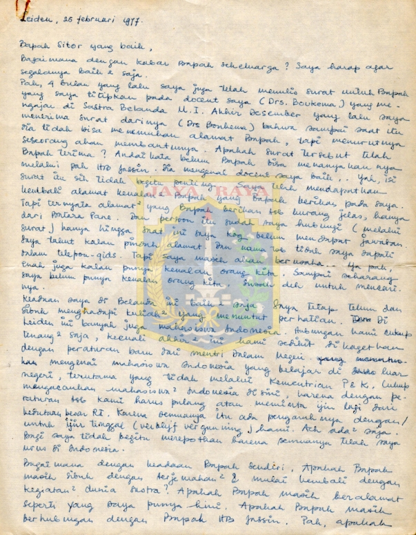 Surat untuk Sitor Situmorang dari Sari Siantari