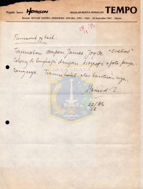 Surat- surat tulisan tangan untuk Pamusuk Eneste