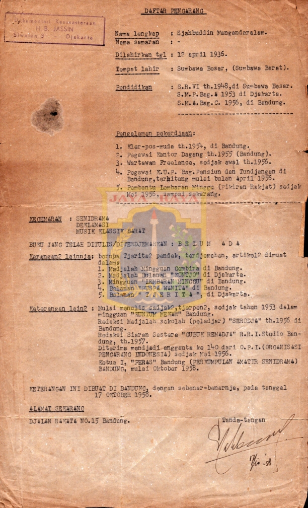 Daftar pengarang - Sjahbuddin Mangandaralam