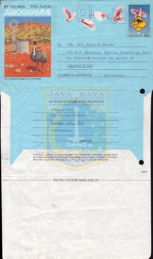 Surat untuk Pamusuk Eneste dari Achdiat K. Mihardja (8 Juli 1985)