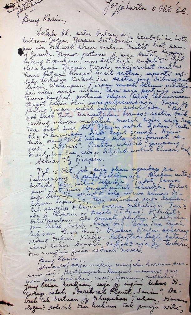 Surat yang ditujukan kepada Bung Kasim pada tanggal 5 Oktober 1966
