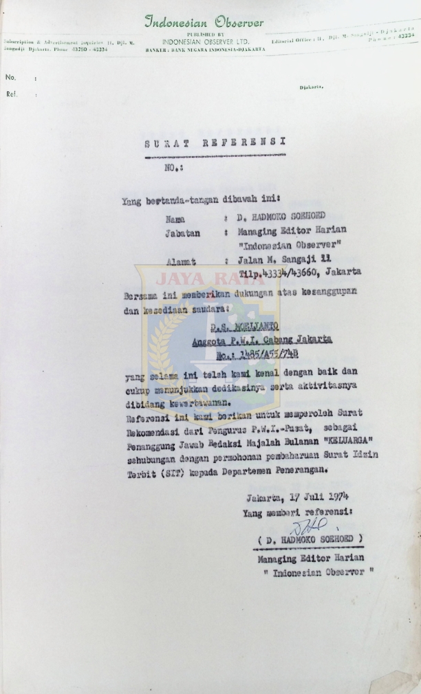 Surat Referensi oleh D. Hadmoko Soehoed
