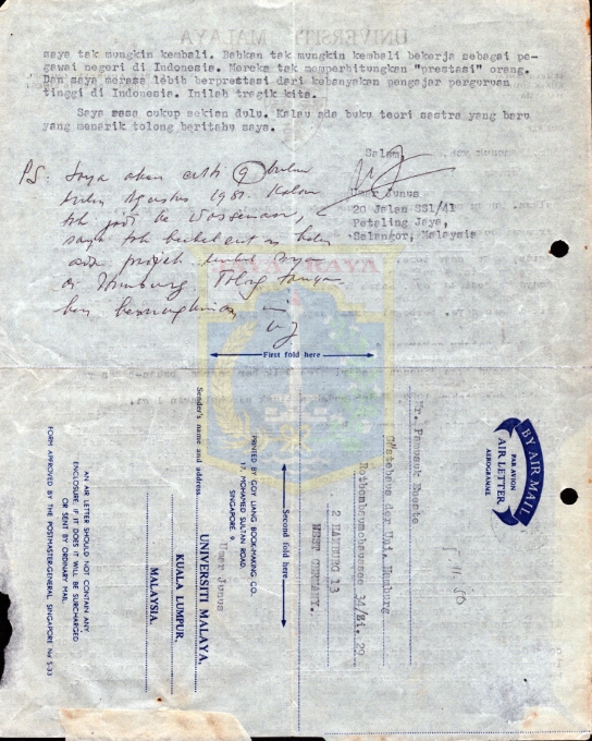 Surat untuk Pamusuk Eneste dari Umar Junus (28 Oktober 1980)