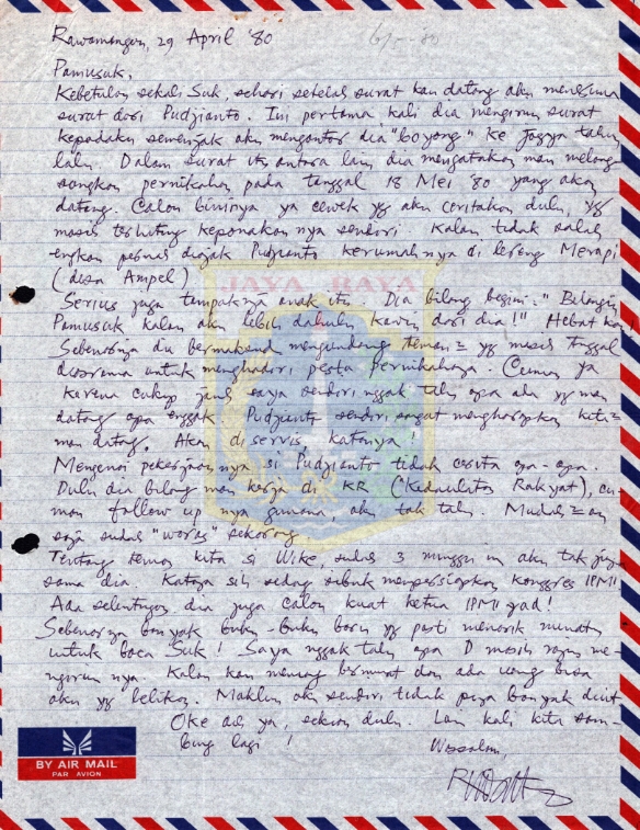 Surat-surat tulisan tangan untuk Pamusuk Eneste (2-29 April 1980)