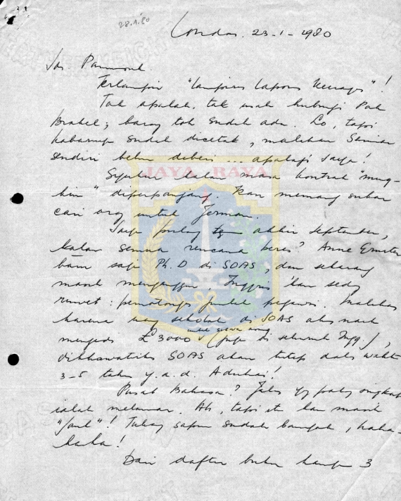 Surat-surat untuk Pamusuk Eneste dari London 1980