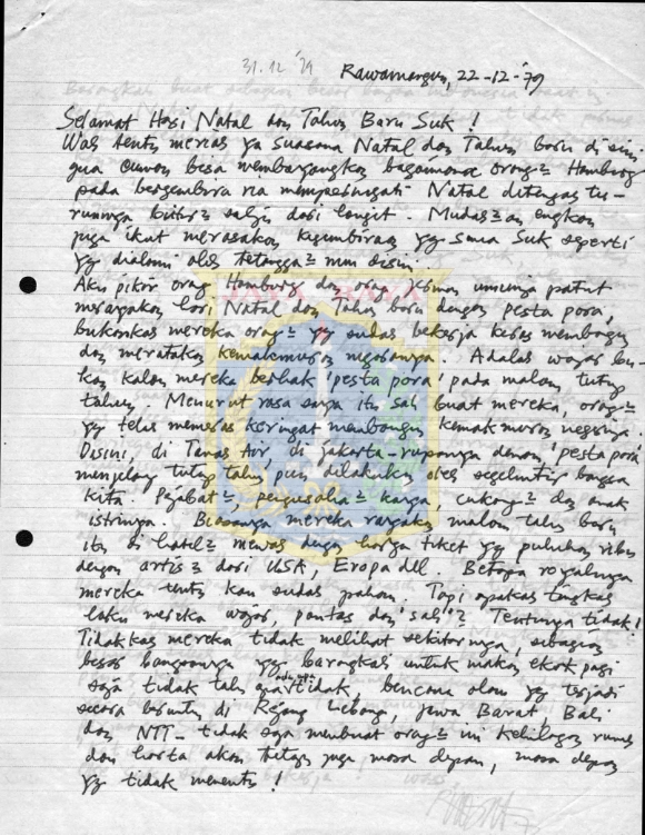 Surat-surat tulisan tangan untuk Pamusuk Eneste dari Rawamangun (1 & 22 Desember 1979)