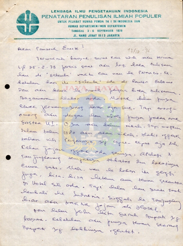 Surat untuk Pamusuk Eneste dari Lerman Sipayung (30 September 1979)