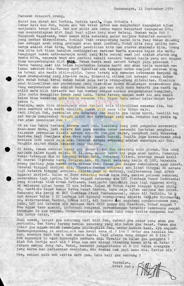 Surat untuk Pamusuk Eneste dari Rawamangun (11 September 1979)