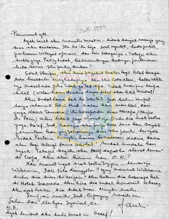 Surat tulisan tangan untuk Pamusuk Eneste (Juli 1979)