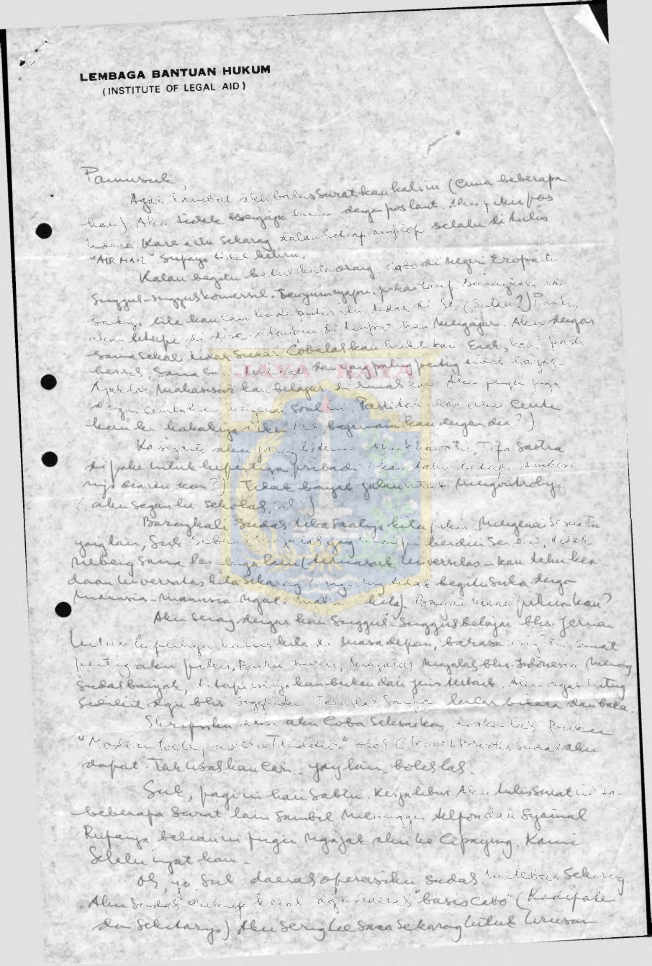 Surat tulisan tangan untuk Pamusuk Eneste (8 Juni 1979)