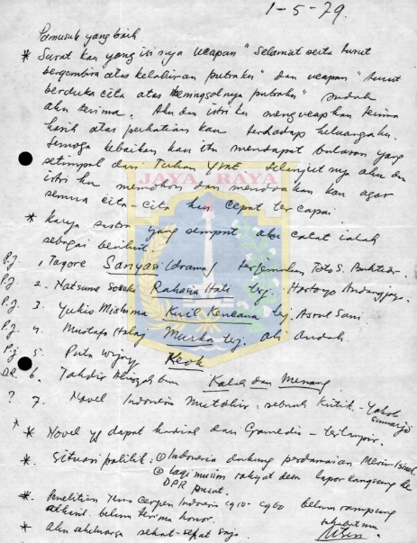 Surat untuk Pamusuk Eneste dari sahabatnya (1 Mei 1979)