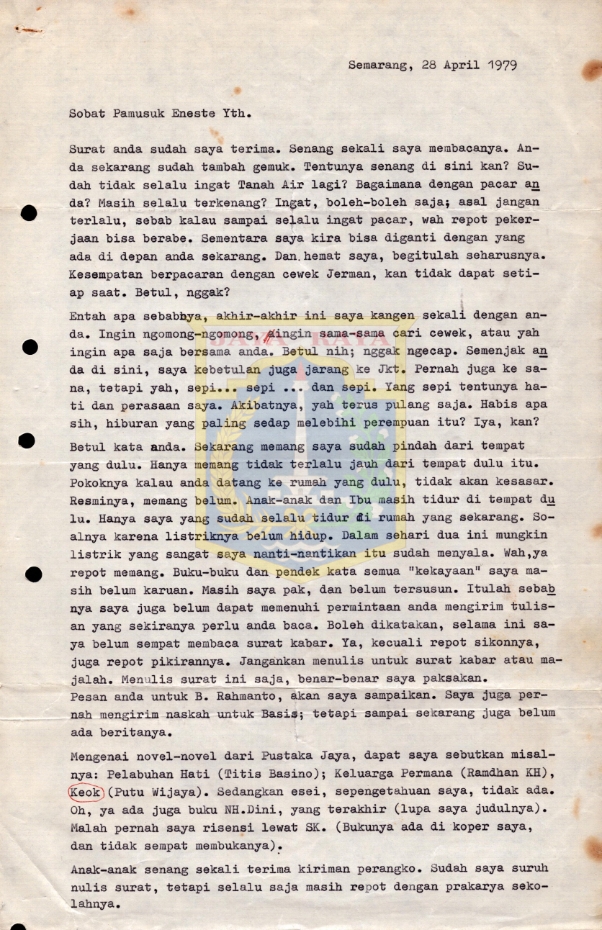 Surat untuk Pamusuk Eneste dari S. Suharianto (28 April 1979)