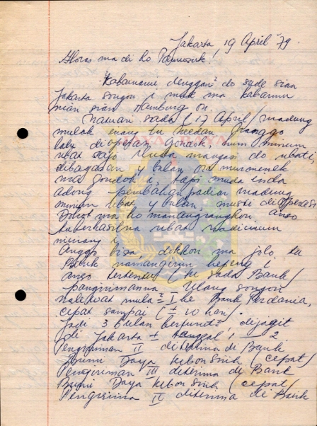 Surat tulisan tangan untuk Pamusuk Eneste dari Jakarta (19 April 1979)