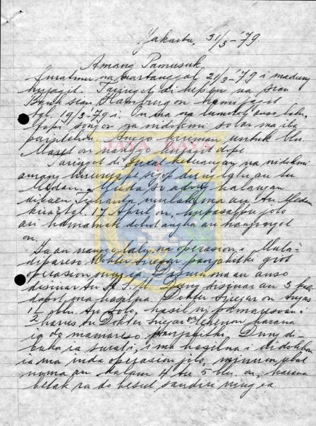 Surat untuk Pamusuk Eneste dari R. Siregar dan Katrin (31 Maret 1979)