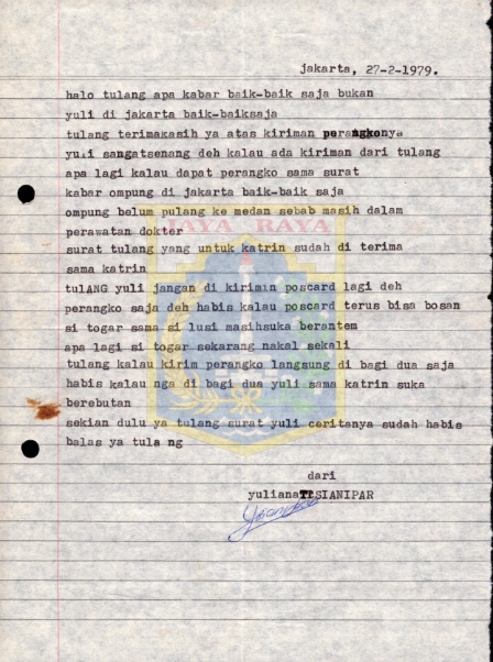 Surat untuk Pamusuk Eneste dari Yuliana T. Sianipar (27 Februari 1979)