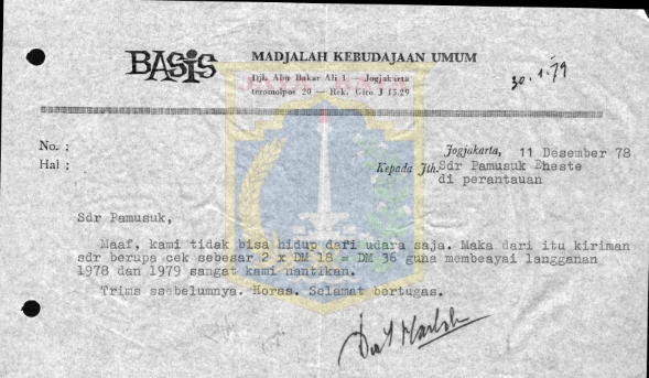 Surat untuk Pamusuk Eneste (11 Desember 1978)