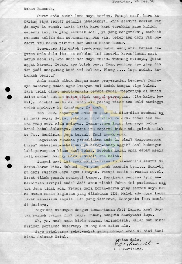 Surat untuk Pamusuk Eneste dari S. Suharianto (24 Desember 1978)
