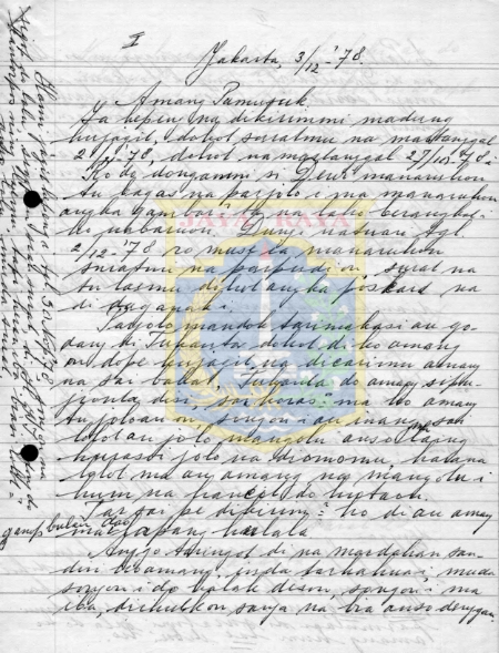 Surat untuk Pamusuk Eneste dari R. Siregar, Katrin, dan Yuliana (3 Desember 1978)