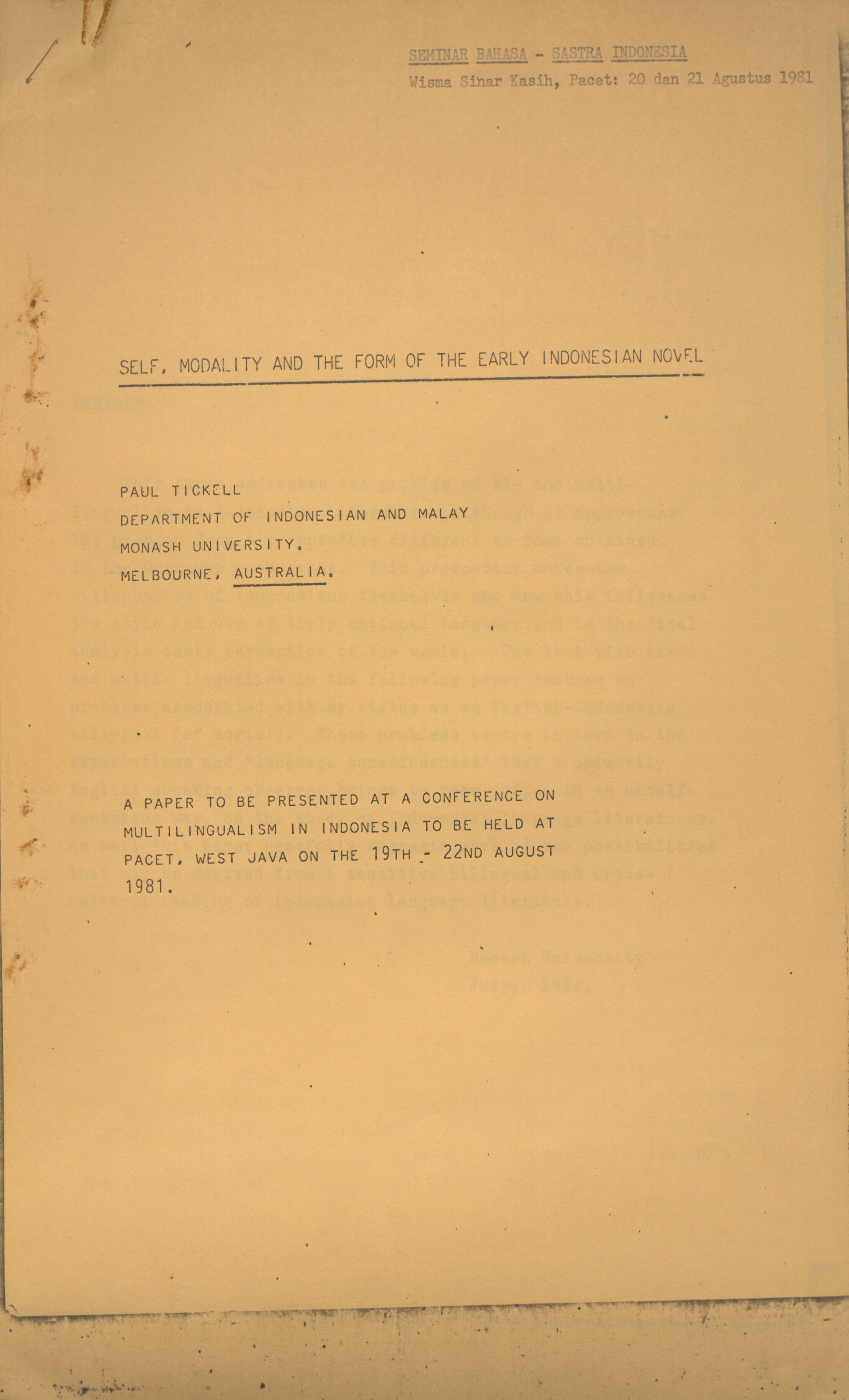 Self, modality and the form of the early Indonesian novel