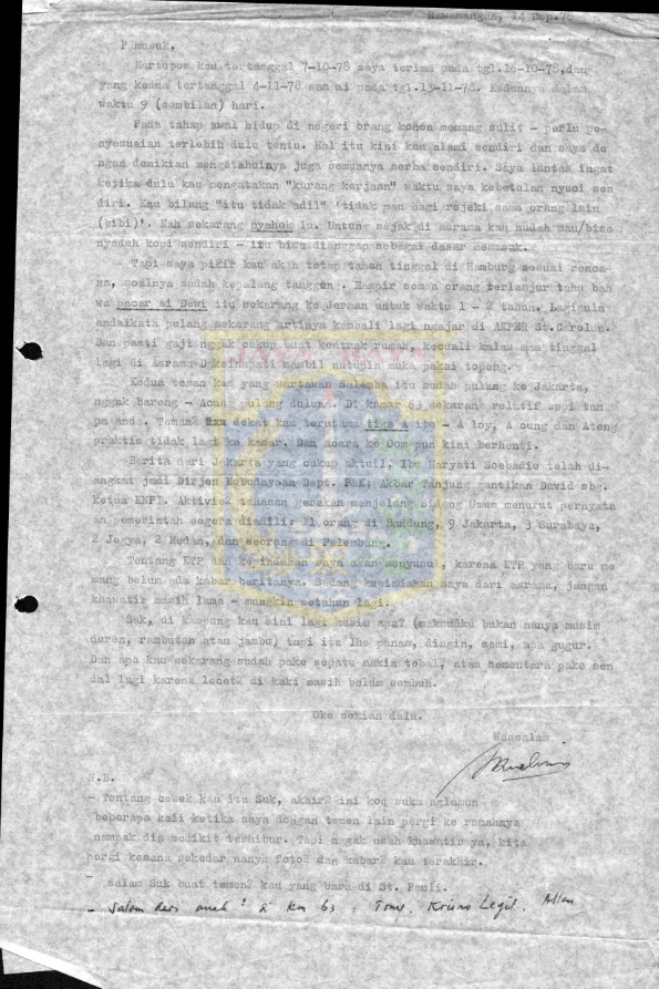 Surat untuk Pamusuk Eneste dari Rawamangun (14 November 1978)