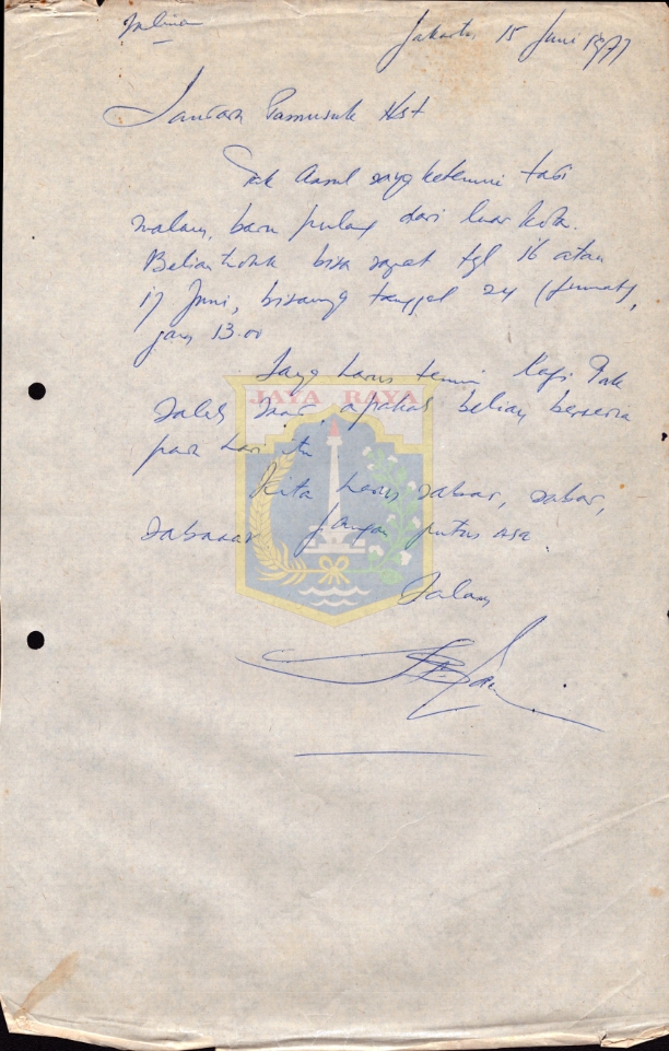 Surat tulisan tangan HB Jassin untuk Asrul Sani dan Saleh Saad tahun 1977