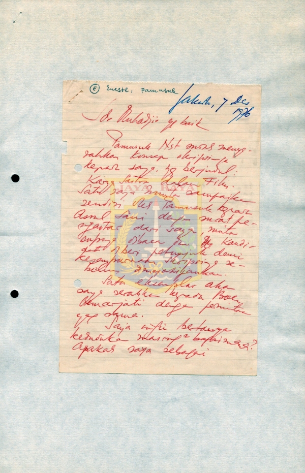 Surat-surat tulisan tangan HB Jassin tahun 1976