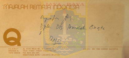 Surat tulisan tangan untuk Pamusuk Eneste dari Majalah Remaja Indonesia (12 April 1983)