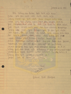 Surat tulisan tangan untuk Pamusuk Eneste dari Yuliana T. Sianipar (4 September 1981)