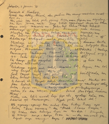 Surat tulisan tangan untuk Pamusuk Eneste (1 Januari 1981)
