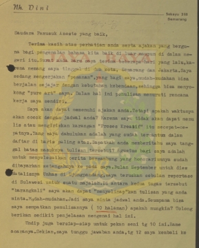 Kumpulan surat untuk Pamusuk Eneste dari Nh. Dini tahun 1981