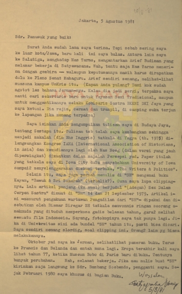 Kumpulan surat untuk Pamusuk Eneste dari Satyagraha Hoerip (1981-1982)