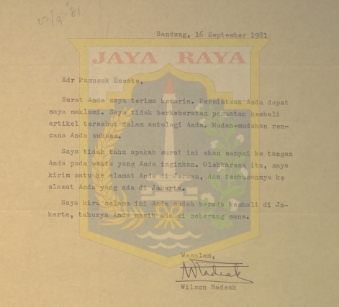 Surat untuk Pamusuk Eneste dari Wilson Nadeak (16 September 1981)